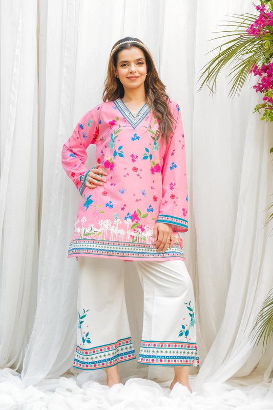 PINK FLORAL DIGITAL PRINTED 2PC